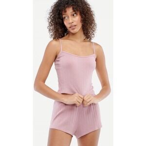 NEW LACAUSA Paris Cami (no bottoms) Woodrose Pink Ribbed Loungewear Womens Large
